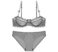 OBASDFD Women Sexy Red Lace Bra Set Summer Thin Underwear Set, Blue, 36B(Gray,40D)