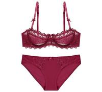 OBASDFD Women Sexy Red Lace Bra Set Summer Thin Underwear Set, Red, 8(Black,10)