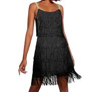 OBASDFD Women Sleeveless Tassel A-Line Dress