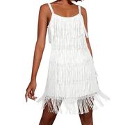 OBASDFD Women Sleeveless Tassel A-Line Dress