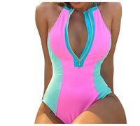 OBASDFD Women Swimsuit Deep V Neck for Sexy High Cut Swimsuits, Pink, M(Pink,S)