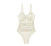 OBASDFD Women Swimsuit V Neck One Shoulder with Ruffled Bathing Suits And Halter Swimsuits, Beige, S(Beige,L)