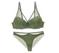 OBASDFD Women Underwire Push Up Sexy Hollow Embroidery Lace Bra Panty Lingerie Set Green(Black,42E)