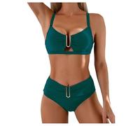 OBASDFD Women's 2 Piece Bikini Set U Wire Cut out Swimsuit Tummy Control High Waisted Summer Beach Bathing Suits Dark(Teal Blue,Medium)