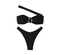 OBASDFD Women's 2 Piece Cheeky Bikini Set Metallic Ring Bathing Suit High Cut Swimsuit(Medium)