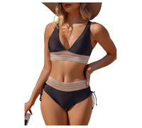 OBASDFD Women's 2 Piece High Waisted Swimsuit V Neck Tummy Control Bikini Set Bathing Suits(Large)