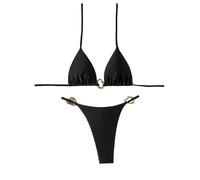 OBASDFD Women's 2 Piece Swimsuit Metal Ring Linked Triangle Bikini Set String High Cut Bathing Suits(S)