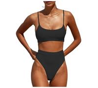 OBASDFD Women's Bikini Set with Halterneck Push Up Bottoms Top Two Piece Swimsuit, Yellow, XL(Black,XL)