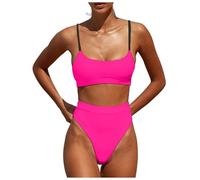 OBASDFD Women's Bikini Set with Halterneck Push Up Bottoms Top Two Piece Swimsuit, Yellow, XL(Hot Pink,L)