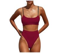 OBASDFD Women's Bikini Set with Halterneck Push Up Bottoms Top Two Piece Swimsuit, Yellow, XL(Wine Red,XL)