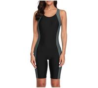 OBASDFD Women's Conservative Color Matching Sports Swimsuit with Extended Jumpsuit Four Corners, Gray, XL(L)