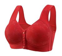 OBASDFD Women's Front Buckle Underwear Soft Without Steel Ring Wide Shoulder Strap Vest Oversized Bra, Red, 12(12)