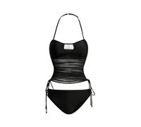 OBASDFD Women's Halter Tankini Set Cut out Sheer Tie Side High Swimsuit 2 Piece Bathing Suit Red Small(Black,S)