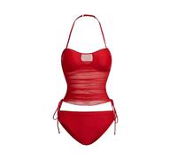 OBASDFD Women's Halter Tankini Set Cut out Sheer Tie Side High Swimsuit 2 Piece Bathing Suit Red Small(Red,X-Large)