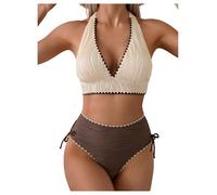 OBASDFD Women's Halter V Neck Swimsuit High Waisted Tummy Control Bottom Two Piece Bikini Set Bathing Suit(S)