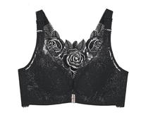 OBASDFD Women's Lace Edge Buckle Front Bra Without Steel Ring Movement Seamless Gathering Adjustment Yoga Sleep Large, Brick Red, 12(Black,14)