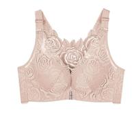 OBASDFD Women's Lace Edge Buckle Front Bra Without Steel Ring Movement Seamless Gathering Adjustment Yoga Sleep Large, Brick Red, 12(Pink,12)