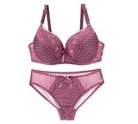 OBASDFD Women's Lace Polka DOT Push-up Bra And Panty Set Underwire Bras Black(Red,38/85E)