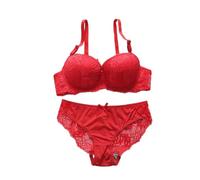 OBASDFD Women's Lace Underwire Lingerie Set, Full Coverage Sexy Plunge Unlined Bra And Panty, S-XL, Black(Red,Large)