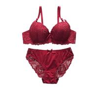 OBASDFD Women's Lace Underwire Lingerie Set, Full Coverage Sexy Plunge Unlined Bra And Panty, S-XL, Black(Burgundy,S)