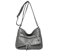 OBASDFD Women's Leather Crossbody Bag,One Shoulder Handbag With Interlayer(Grey)