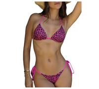 OBASDFD Women's Leopard Print Bikini Set Open Back Cheeky Bathing Suit String Triangle Swimsuit(Large)