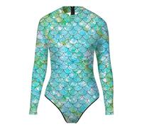 OBASDFD Women's Long Sleeve Swimsuit with Scales Pattern High Collar Ideal for Bathing on The Beach Swimming, Mint Green, XL(XXL)