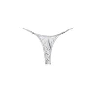 OBASDFD Women's Metallic Thong Bikini Bottom Low Rise Cheeky Swim Bottoms Beachwear(Silver,S)