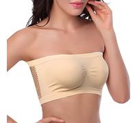 OBASDFD Women's Padded Bandeau Bra Wire-Free Strapless Convertible Bralettes Base Layer Tube Top T V, Black, M(Khaki,L)
