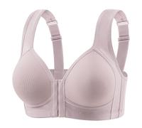 OBASDFD Women's Plain Underwired Wide Shoulder Button Front Center Bra, Red, 14(Purple,10)