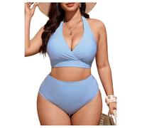 OBASDFD Women's Plus Size 2 Piece Striped Bikini Set Backless Bathing Suit High Waisted Hipster Swimsuit(XX-Large Plus)