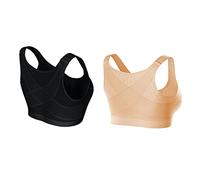 OBASDFD Women's Posture Bra with Front Closure, Full Coverage, Back Support, Wireless, Comfortable, 2 PCS (Black Beige), Multicoloured, XL(5XL)