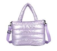 OBASDFD Women's Quilted Down Cotton Padded Handbag Lightweight Winter Shoulder Tote Bag(Purple)