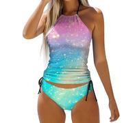 OBASDFD Women's Separate Color Gradient Star Print Swimsuit Tankini Set 2, Orange, S(Blue,XXL)