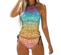 OBASDFD Women's Separate Color Gradient Star Print Swimsuit Tankini Set 2, Orange, S(Orange,S)