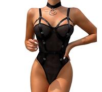 OBASDFD Women's Sexy Lace Underwear Spaghetti Underwire Bra High Waist Panties Set, Black, S(L)