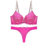 OBASDFD Women's Sexy Thin Cup Lace Bra Set Shaped Push Up Underwear Set, Hot Pink, 42B-C XL(Beige,42B-C XL)