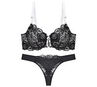 OBASDFD Women's Sexy Thin Cup Lace Bra Set Shaped Push Up Underwear Set, Red, S/80BC(Black,S/80BC)