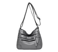OBASDFD Women's Soft Leather Layer Classic Crossbody Bag Luxury Designer Handbag Purse(Grey)