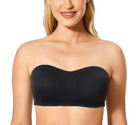 OBASDFD Women's Strapless Padded Bra Push Up with Non-Slip Silicone Transparent Straps Tube Top Bralette No Underwire, Black, XL(White,L)