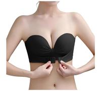 OBASDFD Women's Strapless Push Up Bra with Top Back, Green, 12(Black,10)