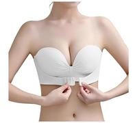 OBASDFD Women's Strapless Push Up Bra with Top Back, Green, 6(White,8)