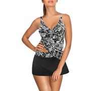 OBASDFD Womens Swimming Costumes Tankini Sets Tummy Control Push-up Padded with Skirt Twisted Front Print Two Piece Swimsuits Swimwear for Women (Dark Blue, S)(Black,XXL)