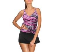 OBASDFD Womens Swimming Costumes Tankini Sets Tummy Control Push-up Padded with Skirt Twisted Front Print Two Piece Swimsuits Swimwear for Women (Dark Gray, L)(Pink,XXL)