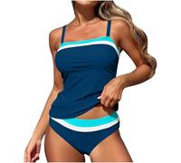 OBASDFD Womens Swimming Costumes Tankini Sets Tummy Control Strappy Striped with Shorts Two Piece Swimsuits Swimwear for Women (Hot Pink, L)(Navy,L)