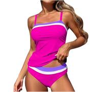 OBASDFD Womens Swimming Costumes Tankini Sets Tummy Control Strappy Striped with Shorts Two Piece Swimsuits Swimwear for Women (Blue, S)(Hot Pink,S)