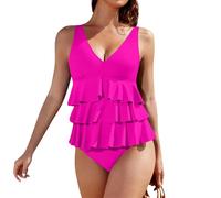 OBASDFD Women's Swimsuit Slim Fit Ruffle V-Neck Padded Retro Beachwear Sleeveless, Mint Green, L(Rd2,S)