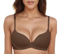 OBASDFD Women's T-Shirt Bra with Padded Push Up Bralette Without Underwire Seamless Comfortable Soft Cup, Beige, 32A/B(Coffee,38A/B)