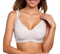 OBASDFD Women's Thin Seamless Bra with Soft Support, Large Bust, Small Semi Firm Cup, Breathable, Beige, XL(White,XXL)