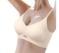 OBASDFD Women's Thin Seamless Soft Support Bra Large Bust Small Semi Firm Cups Breathable, Green, XL(Beige,S)